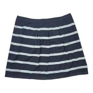 Ann Taylor Loft Sz 12 A Line Mini Skirt Navy Blue White Striped Pleated Nautical